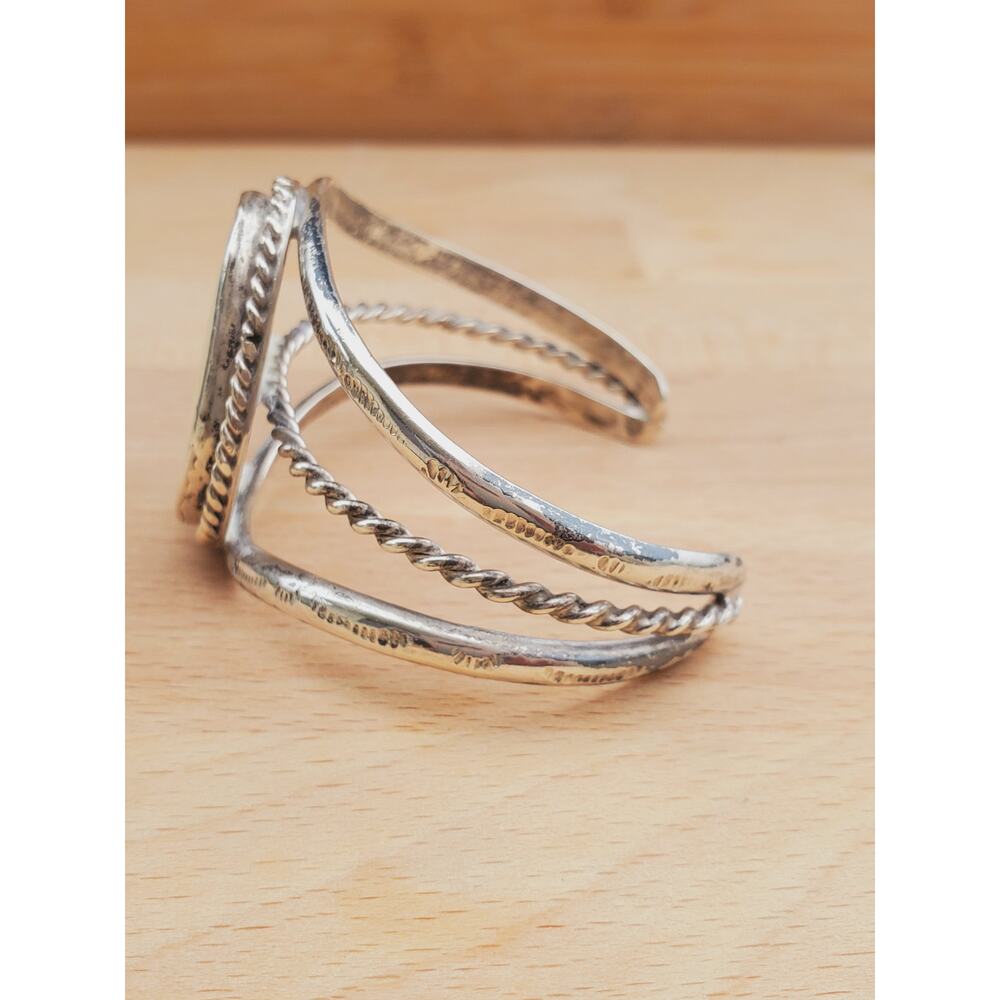 Navajo White Bone Sterling Silver Twisted Rope Cuff Bracelet Small 6.5in - Picture 6 of 9